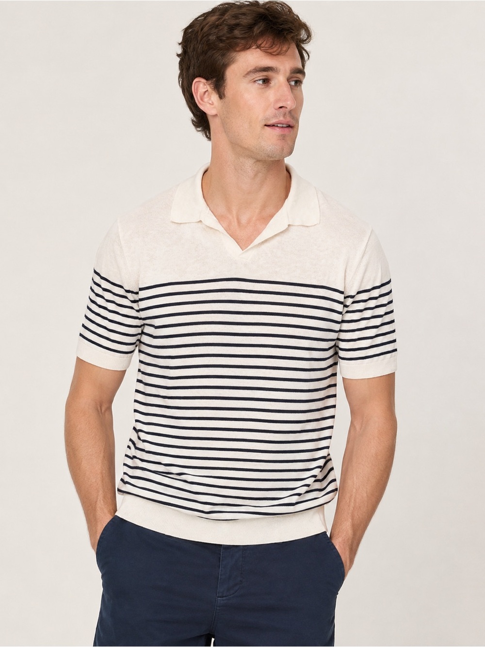 Frederik Anderson Copenhagen✨Sweater-Knit Polo Shirt- Ivory/Black